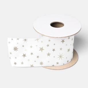Cute Gender Neutral White Silver Star Baby Shower Satin Ribbon