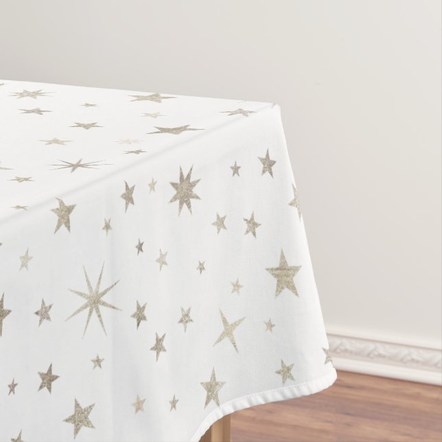      Cute Gender Neutral White Silver Star Elegant Tablecloth (In Situ)