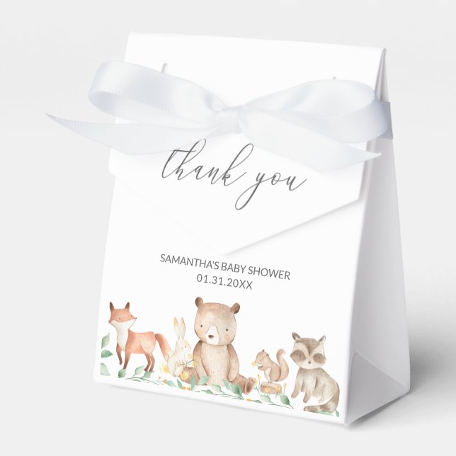 Cute Gender Neutral Woodland Animals Baby Shower Favor Box (Front Side)