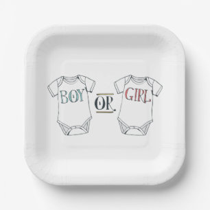 Cute Gender Reveal Baby Paper Plates