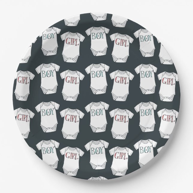 Cute Gender Reveal Baby Paper Plates (Front)