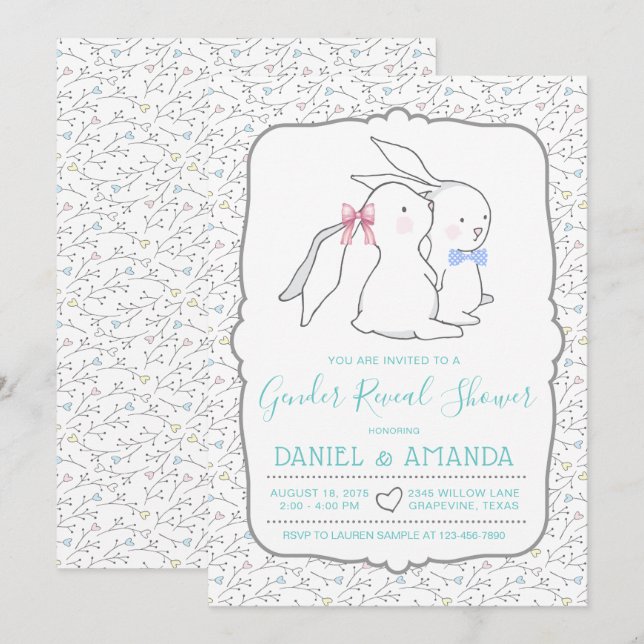 Cute Gender Reveal Baby Shower Invitations (Front/Back)