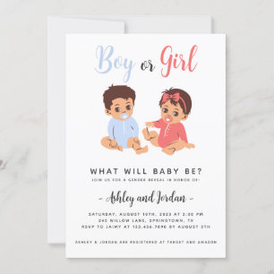Cute Gender Reveal Invitation Blue & Pink Babies