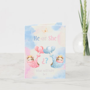 Cute Gender Reveal Invitation Card - Blue & Pink 