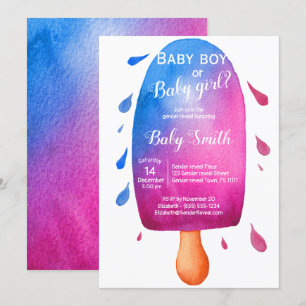 Cute gender reveal watercolor popsicle invitation