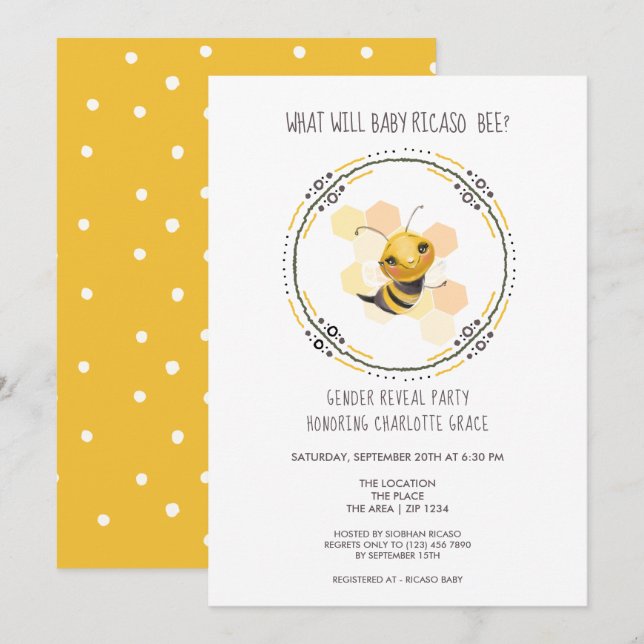 Cute Gender Reveal What Will Baby Bee Baby Shower Invitation (Front/Back)