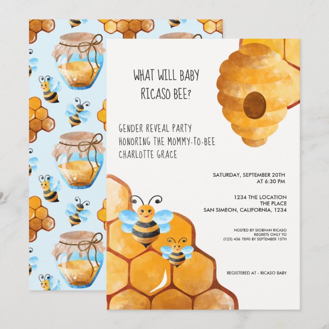 Cute Gender Reveal What Will Baby Bee Baby Shower Invitation (Front/Back)