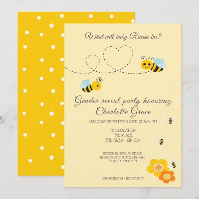 Cute Gender Reveal What Will Baby Bee Baby Shower Invitation (Front/Back)
