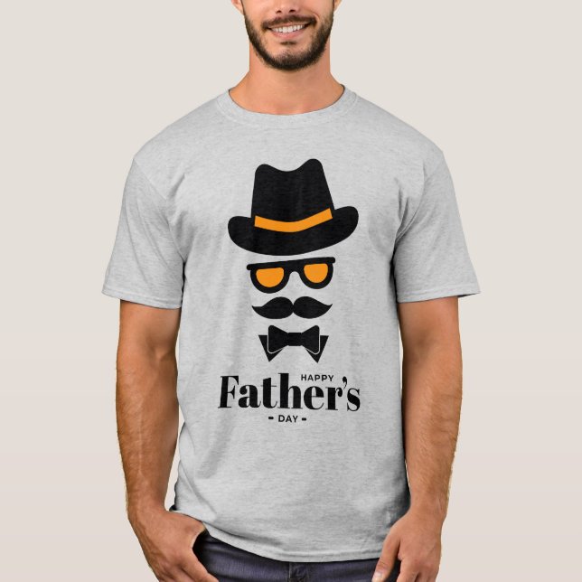 Cute Gentleman Face with Hat, sunglass, Moustaches T-Shirt (Front)