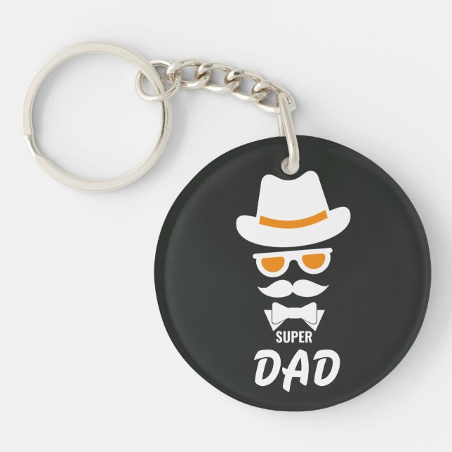 Cute Gentleman Face with Moustaches, Hat, sunglass Keychain (Front)
