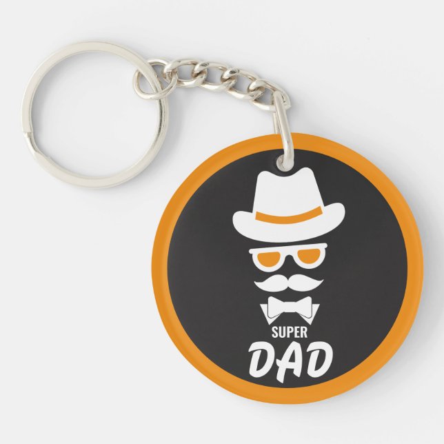 Cute Gentleman Face With Moustaches, Hat, sunglass Keychain (Front)