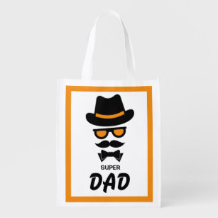 Cute Gentleman Face with Moustaches, Hat, sunglass Reusable Grocery Bag