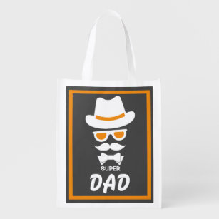 Cute Gentleman Face With Moustaches, Hat, Sunglass Reusable Grocery Bag