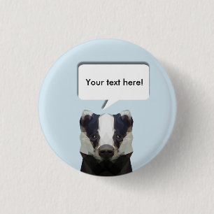 Cute geometric badger blue speech bubble 1 inch round button