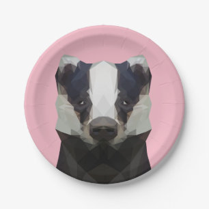 Cute geometric badger pink paper plate