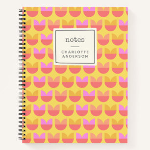 Cute Geometric Flower Pattern Yellow Personalized Notebook