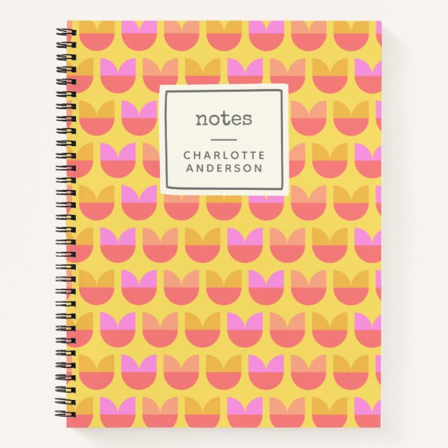 Cute Geometric Flower Pattern Yellow Personalized Notebook (Front)