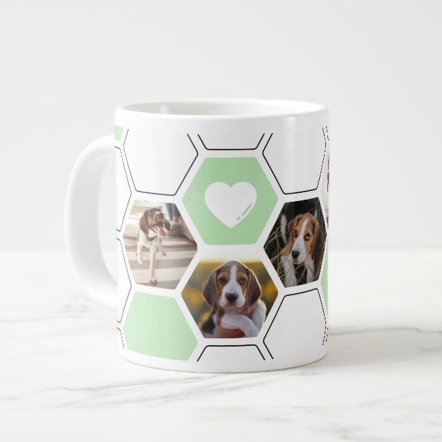 Cute Geometric Heart Paw Green Dog Photo Keepsake Large Coffee Mug (Front Left)