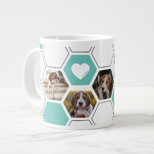 Cute Geometric Heart Paw Teal Dog Photo Keepsake Large Coffee Mug