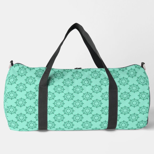 Cute Geometric Pastel Teal Mandala Pattern Duffle Bag (Front)