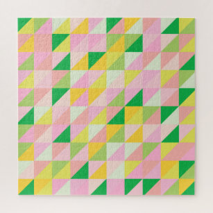 Cute Geometric Patchwork Pattern in Spring Colors Jigsaw Puzzle