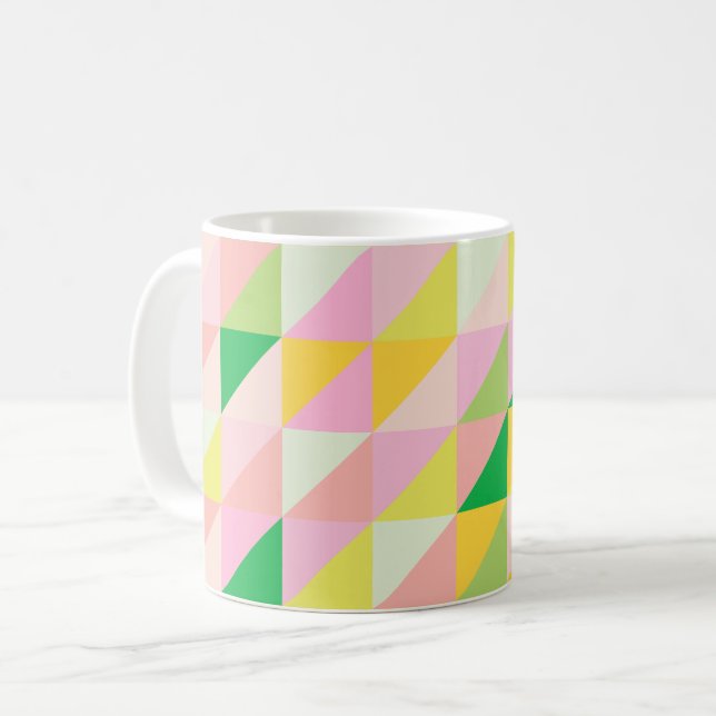 Cute Geometric Patchwork Pattern in Spring Colours Coffee Mug (Front Left)
