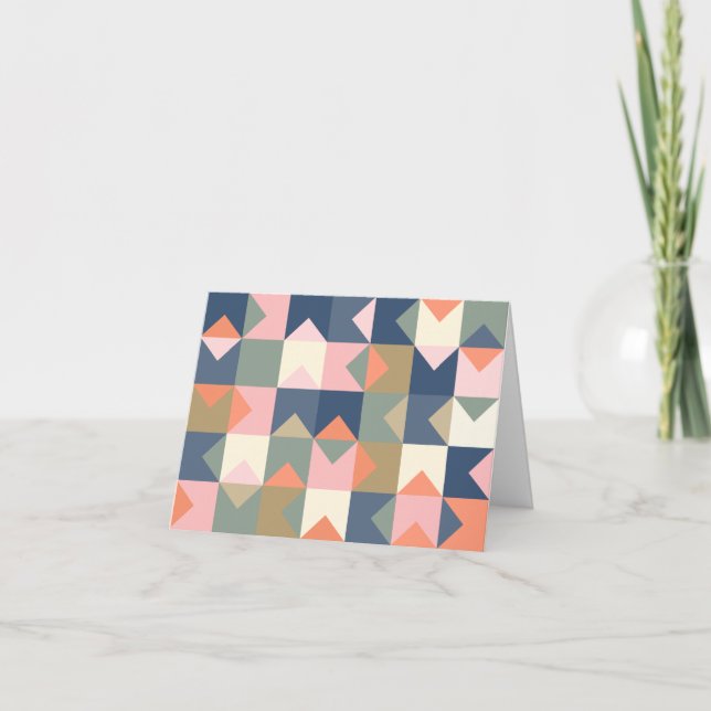 Cute Geometric Pattern in Stylish Navy and Coral Note Card (Front)