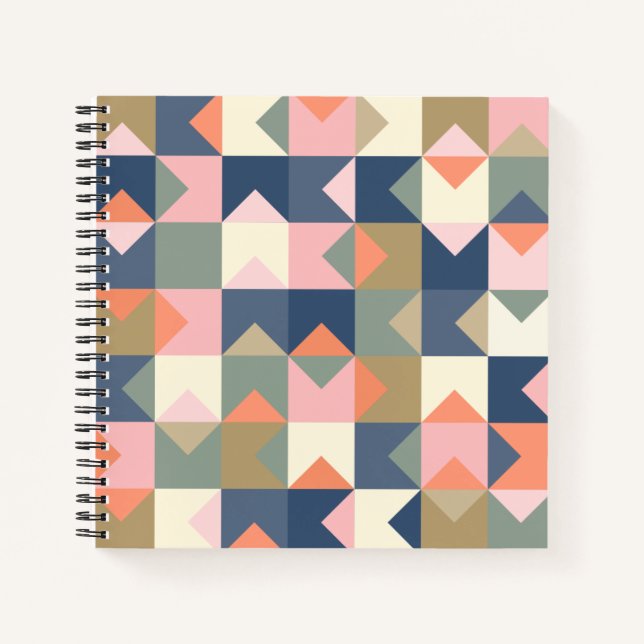 Cute Geometric Pattern in Stylish Navy and Coral Notebook (Front)