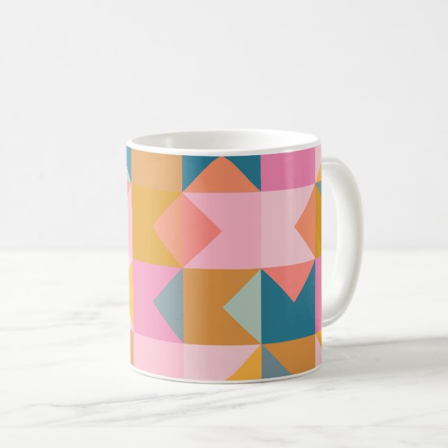 Cute Geometric Pattern in Teal Pink and Yellow Coffee Mug (Front Right)