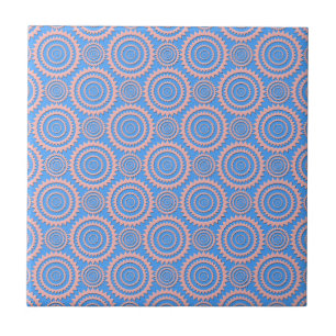 Cute Geometric Pattern Pink Circles over Blue Tile