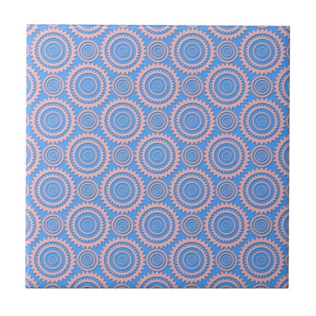 Cute Geometric Pattern Pink Circles over Blue Tile (Front)