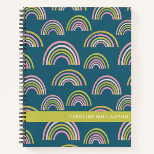 Cute Geometric Rainbows in Blue Personalized Notebook