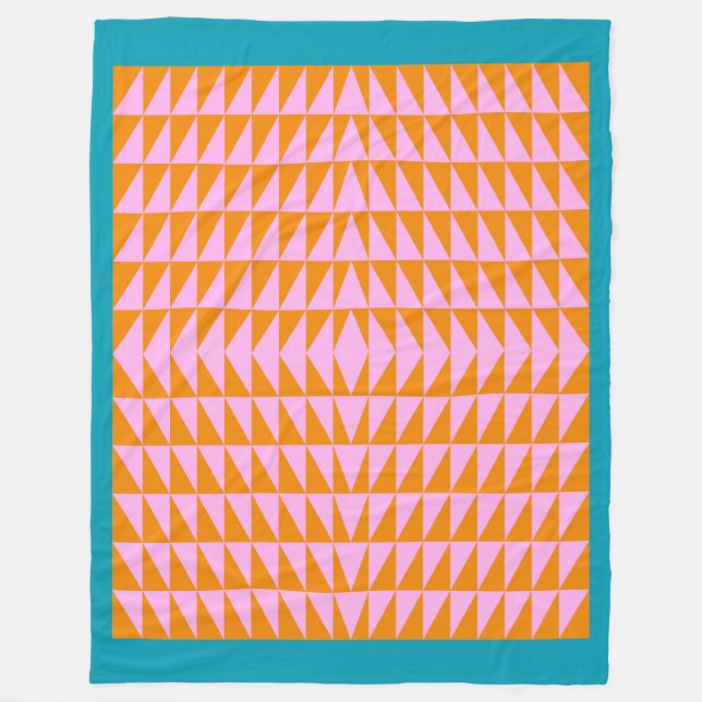 Cute Geometric Shape Pattern Pink Orange Turquoise Fleece Blanket (Front)