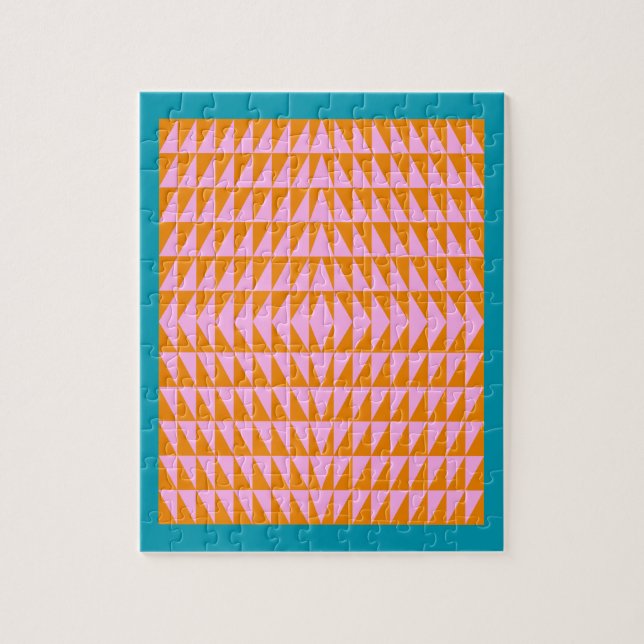 Cute Geometric Shape Pattern Pink Orange Turquoise Jigsaw Puzzle (Vertical)