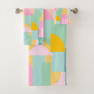 Cute Geometric Shapes Collage in Spring Pastels Bath Towel Set