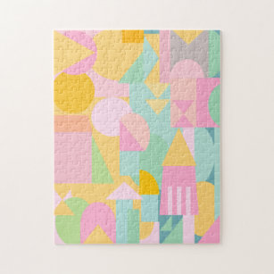 Cute Geometric Shapes Collage in Spring Pastels Jigsaw Puzzle