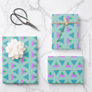 Cute Geometric Triangle Pattern Turquoise Purple Wrapping Paper Sheet