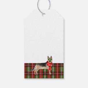 Cute German Shepherd and Plaid Christmas Gift Tags