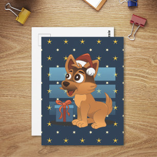Cute German Shepherd Cartoon Starry night Postcard