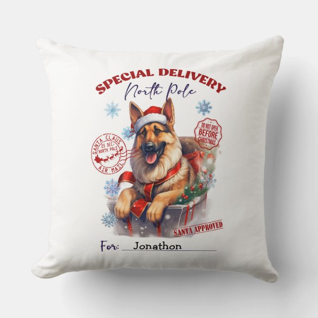 Cute German Shepherd Christmas Throw Pillow (Front)