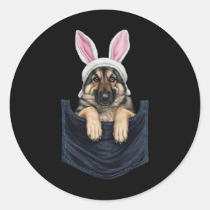 Cute German Shepherd Dog Bunny Hat In Pocket Easte Classic Round Sticker