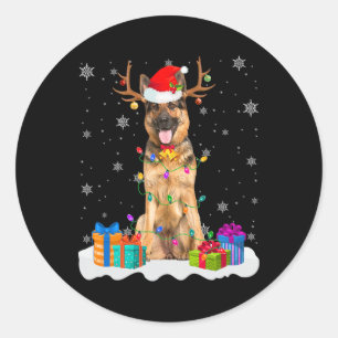 Cute German Shepherd Dog Christmas Lights Santa Ha Classic Round Sticker