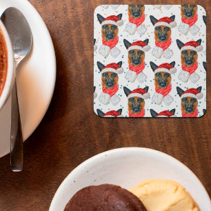 Cute German Shepherd Dog Christmas Pattern Square Paper Coaster