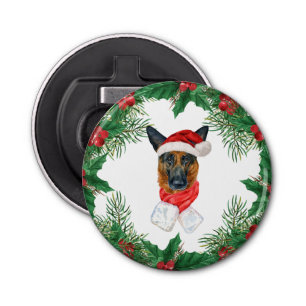 Cute German Shepherd Dog Christmas Pine Branches Bottle Opener