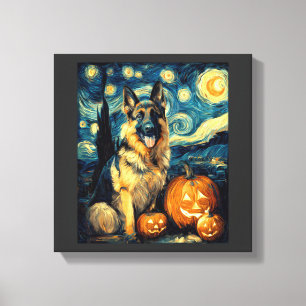 Cute German Shepherd Dog Halloween Jack O Lantern  Canvas Print