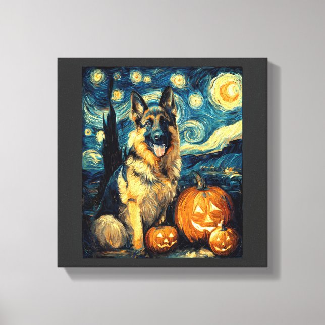 Cute German Shepherd Dog Halloween Jack O Lantern  Canvas Print (Front)