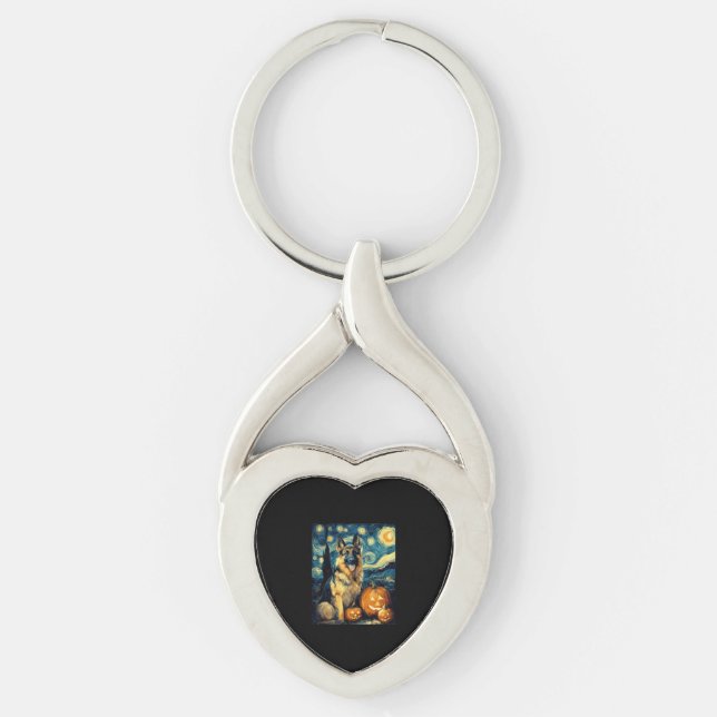 Cute German Shepherd Dog Halloween Jack O Lantern  Keychain (Front)