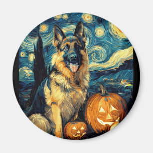 Cute German Shepherd Dog Halloween Jack O Lantern Magnet