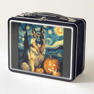 Cute German Shepherd Dog Halloween Jack O Lantern  Metal Lunch Box