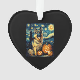Cute German Shepherd Dog Halloween Jack O Lantern Ornament